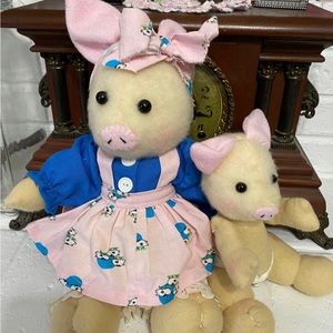 Adorable Handmade Stuffed Pig & Baby